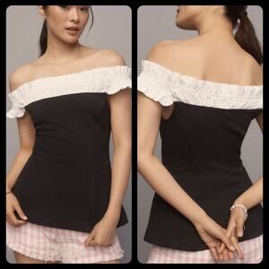 Maeve Off-The-Shoulder Hourglass Tuxedo Top women's size small NEW black/white